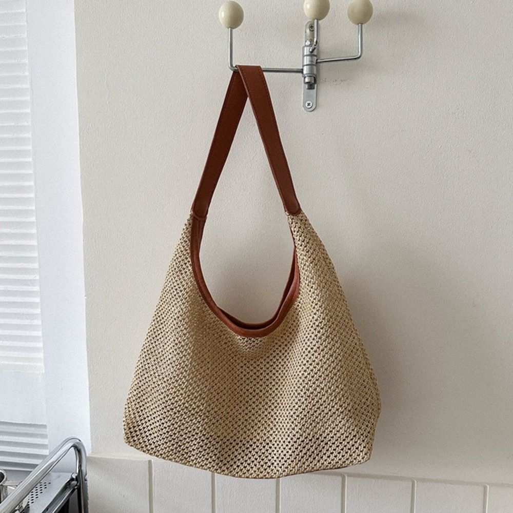 Cute Solid Color Weave Straw B - Tote Bag Beach ulasan dan harga