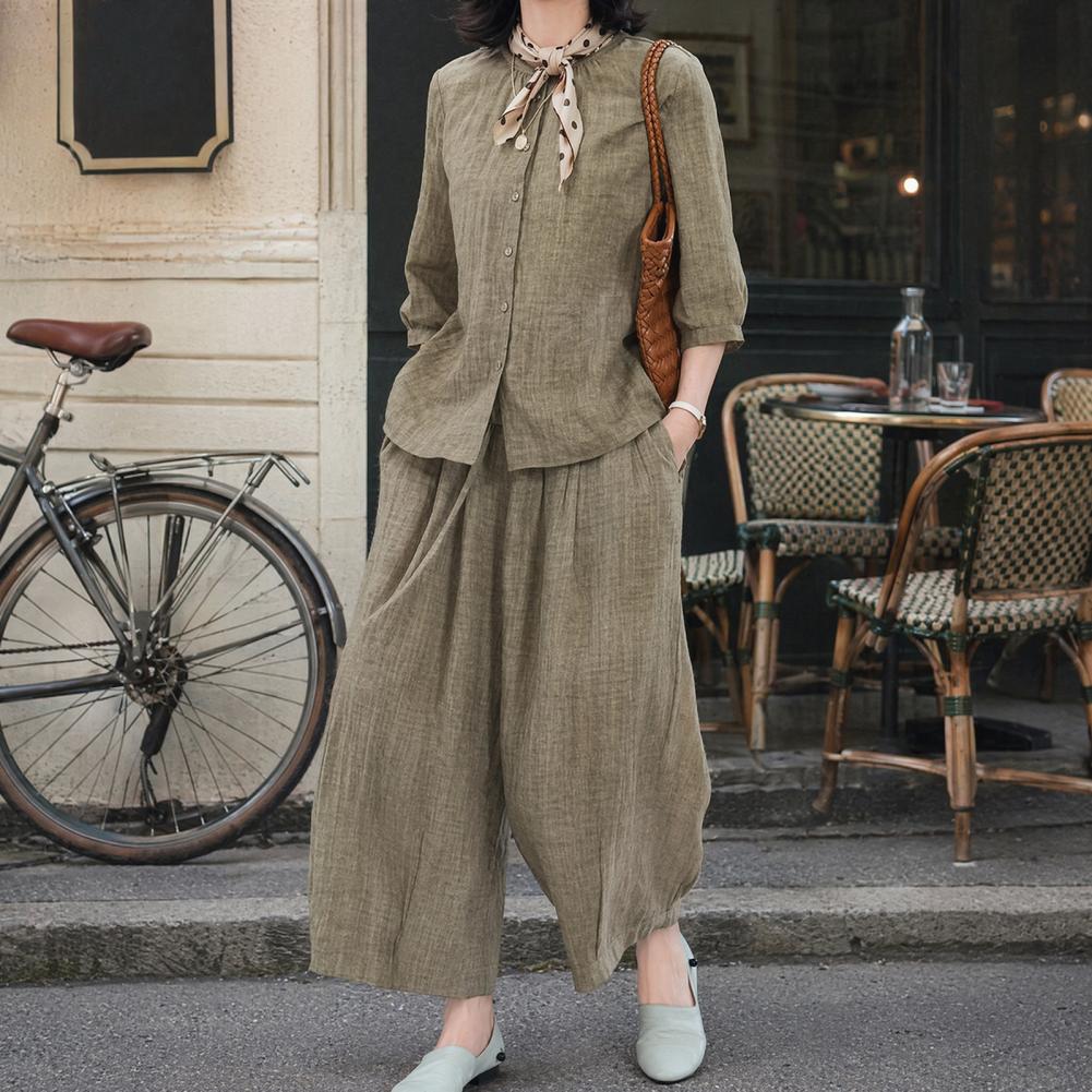2026 Plus Size Casual Suit Wom - Linen Pant Wide ulasan dan harga