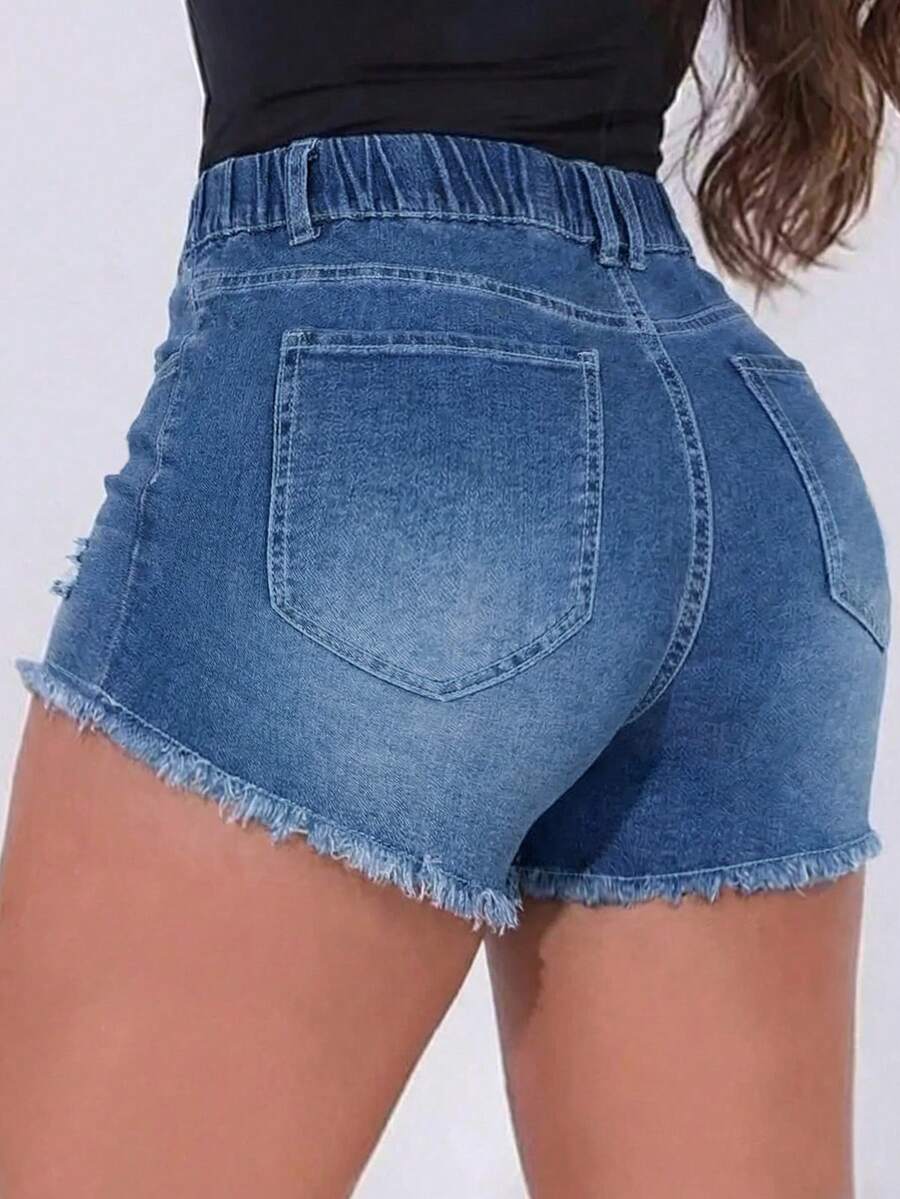 Womens Elastic Waist Frayed He - Shorts Denim Frayed ulasan dan harga