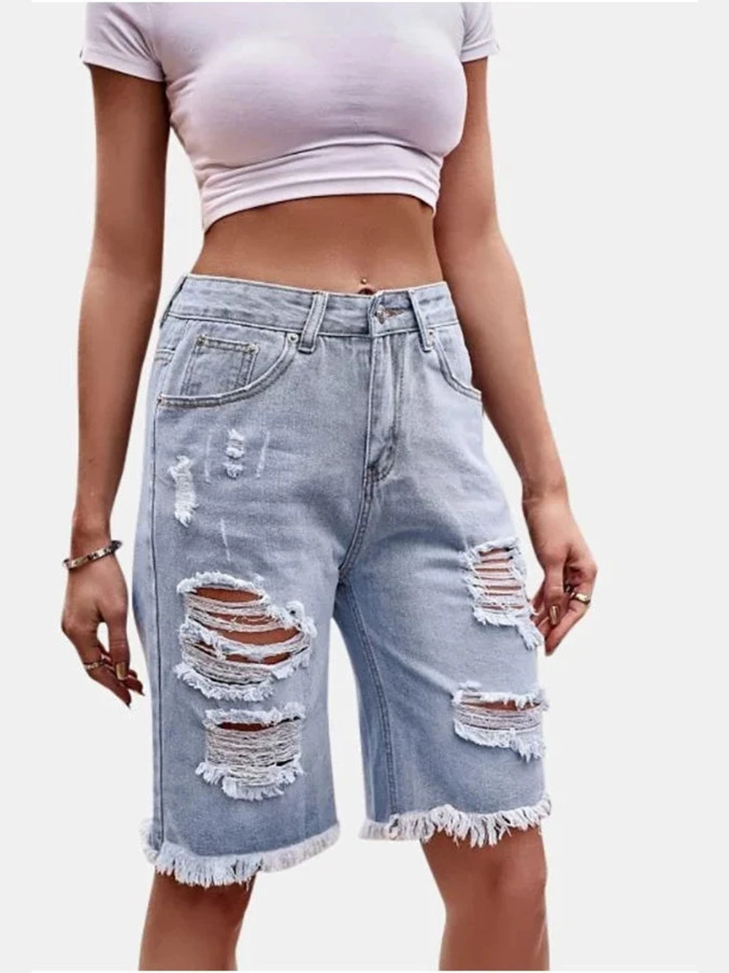 Women's High Waist Ripped Cott - Shorts Denim Frayed ulasan dan harga