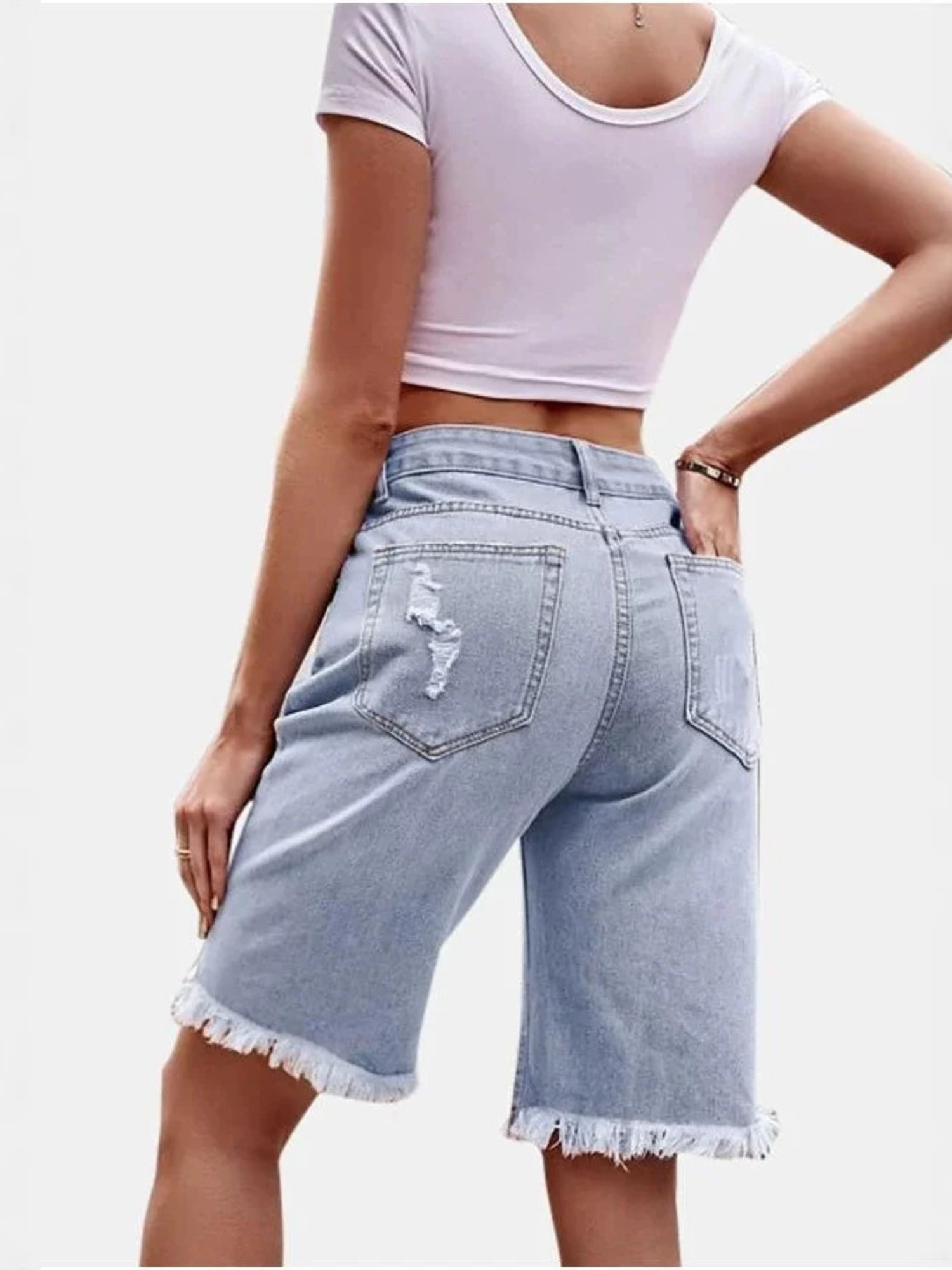 Women's High Waist Ripped Cott - Shorts Denim Frayed ulasan dan harga