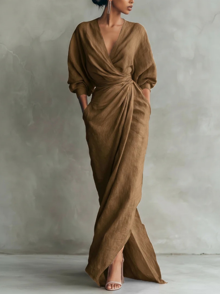 Women Linen Blend Wrap Maxi Dr - Linen Dress Wrap ulasan dan harga