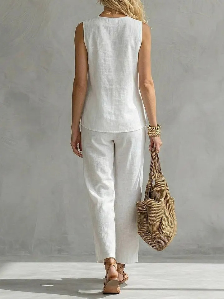 Single Button Sleeveless Linen - Linen Pant Wide ulasan dan harga