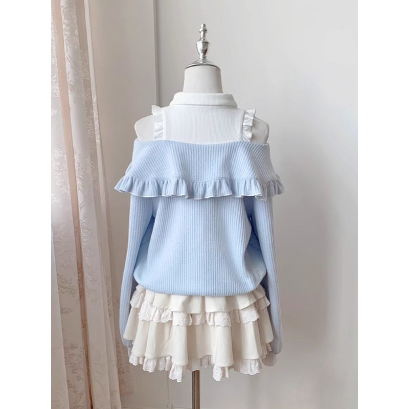Kawaii Soft Girl Lolita 2 Piec - Blouse Off Shoulder ulasan dan harga