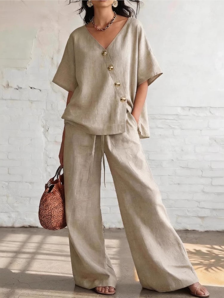 Casual Cotton Loose Pants Sets - Linen Pant Wide ulasan dan harga