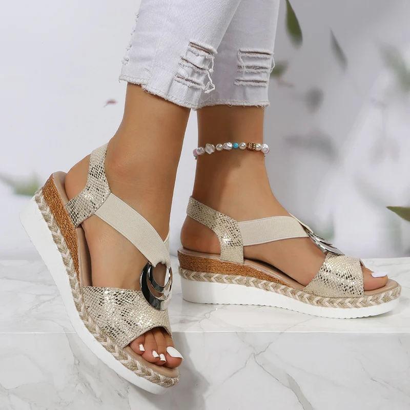 Metal Buckle Wedge Sandals for - Wedge Espadrille Women ulasan dan harga