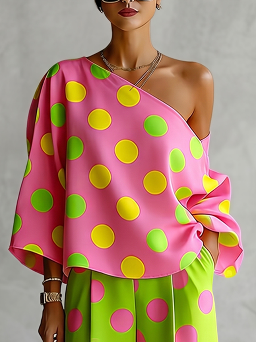 Missuoo Women's Polka Dot 2 Pi - Blouse Off Shoulder ulasan dan harga