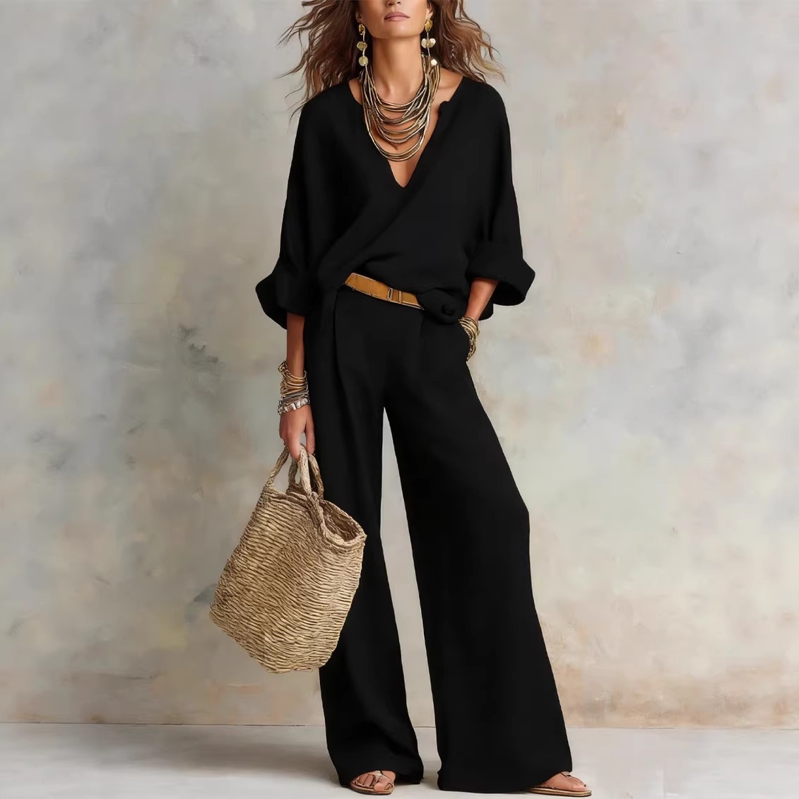 Vintage Women Simple Casual Pu - Linen Pant Wide ulasan dan harga