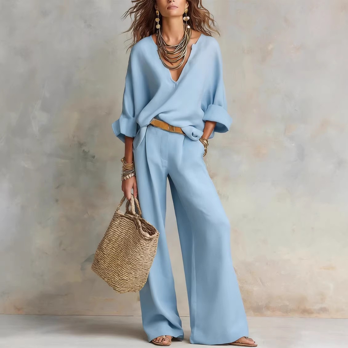 Vintage Women Simple Casual Pu - Linen Pant Wide ulasan dan harga