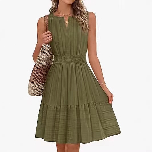 Spring Summer Women's Sleevele - Linen Dress Wrap ulasan dan harga
