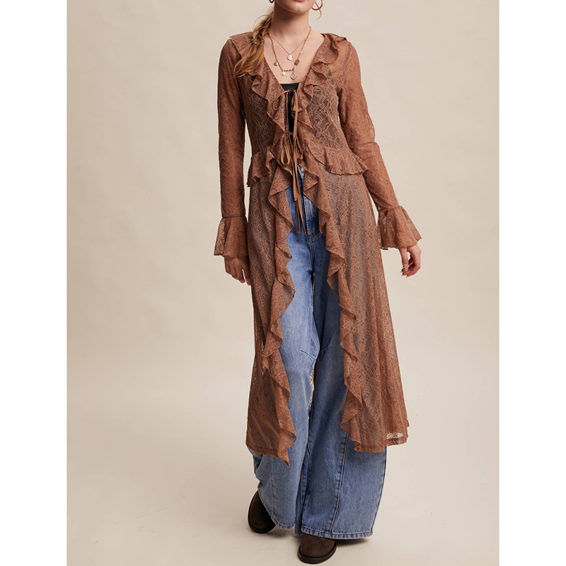 Women's Floral Lace Mesh Tie F - Kimono Sheer Floral ulasan dan harga