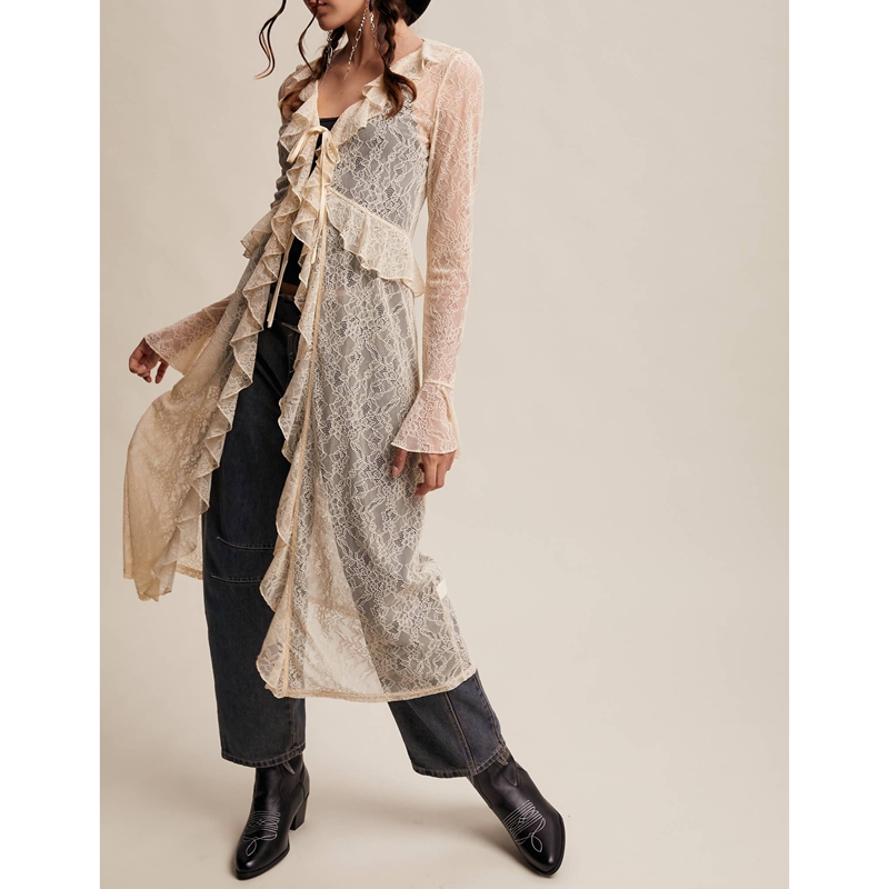 Women's Floral Lace Mesh Tie F - Kimono Sheer Floral ulasan dan harga