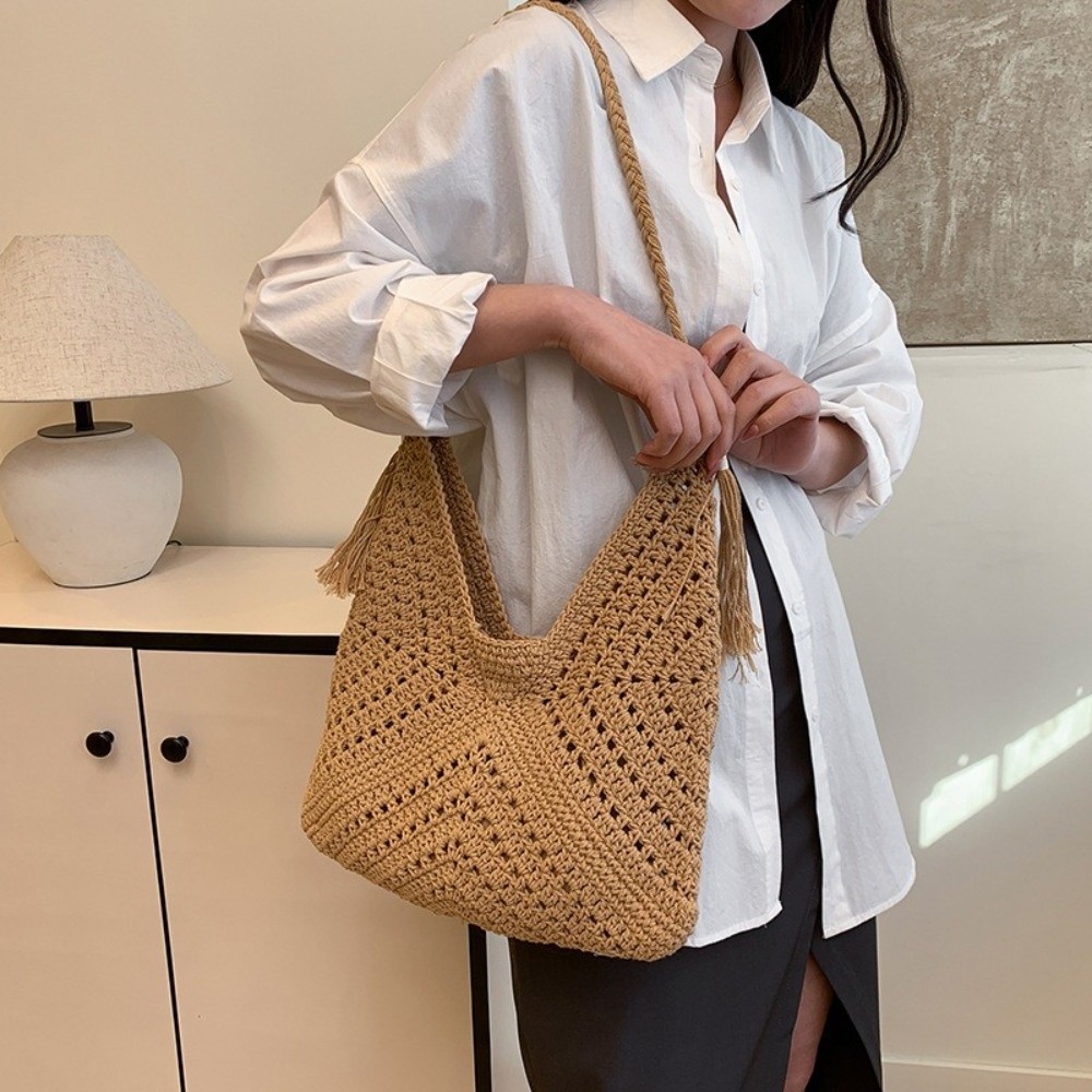 Simple Bohemian Knitted Should - Tote Bag Beach ulasan dan harga