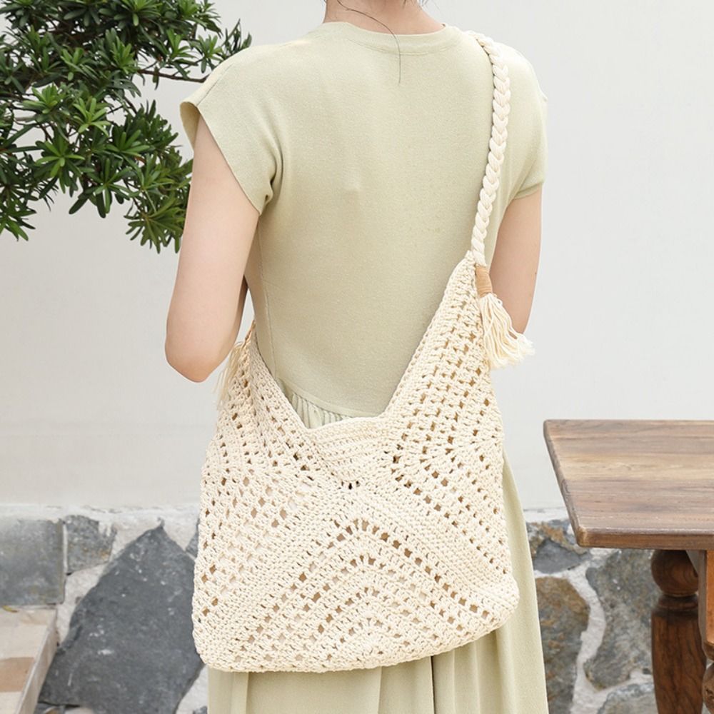 Simple Bohemian Knitted Should - Tote Bag Beach ulasan dan harga
