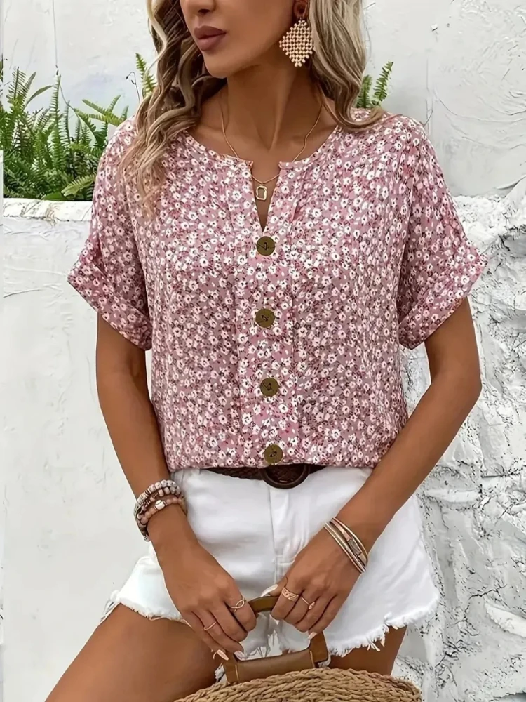 Plus Size Women's Shirts 2025  - Romper Floral Print ulasan dan harga