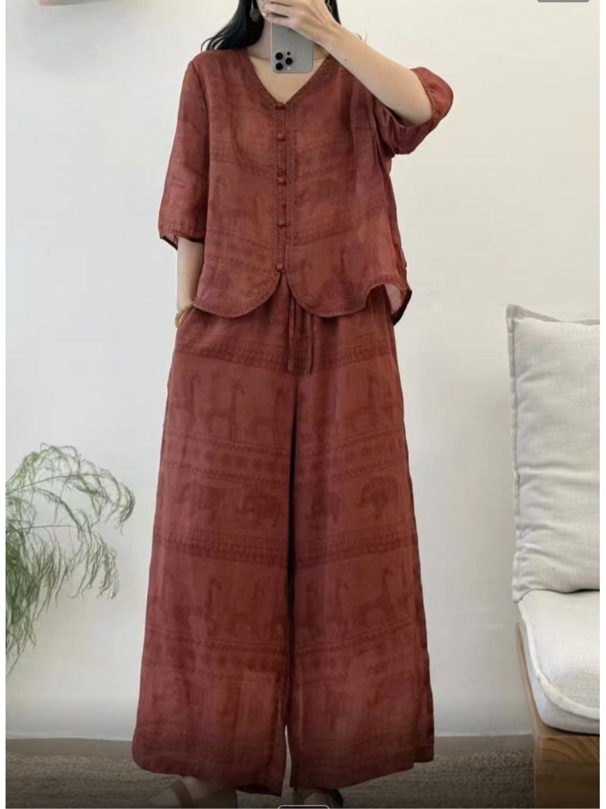 Retro Artistic Print Linen Wid - Linen Pant Wide ulasan dan harga