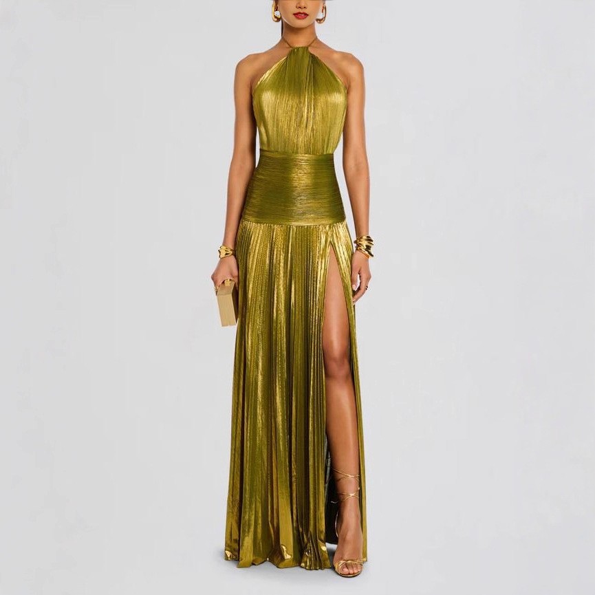 Elegant Party Dress Sleeveless - Maxi Dress Halter ulasan dan harga