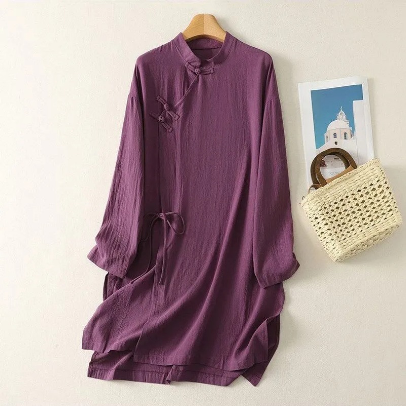 Women's Chinese Style Frog But - Linen Dress Wrap ulasan dan harga