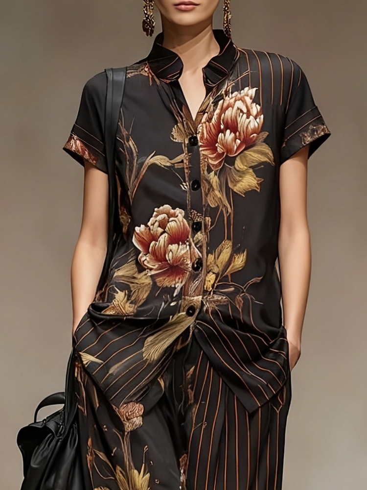 Chiffon Women Summer 2PCS Matc - Romper Floral Print ulasan dan harga