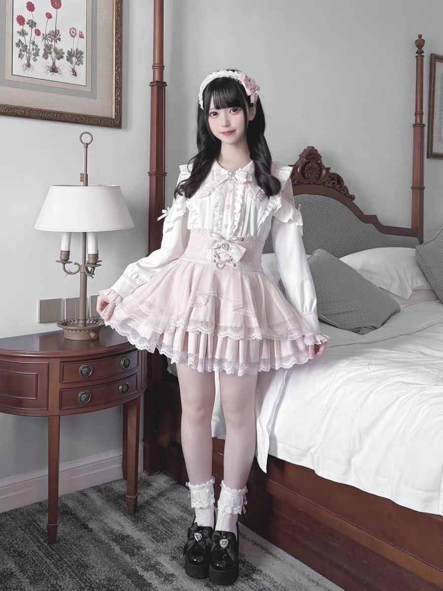 Harajuku Kawaii Skirt Sets Wom - Blouse Off Shoulder ulasan dan harga