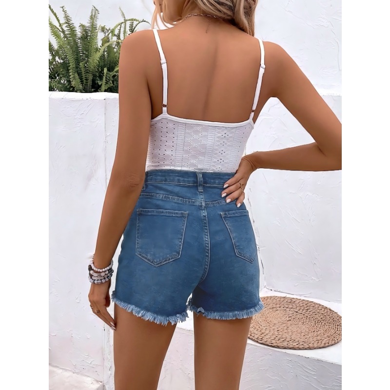 Women's High Waist Denim Short - Shorts Denim Frayed ulasan dan harga