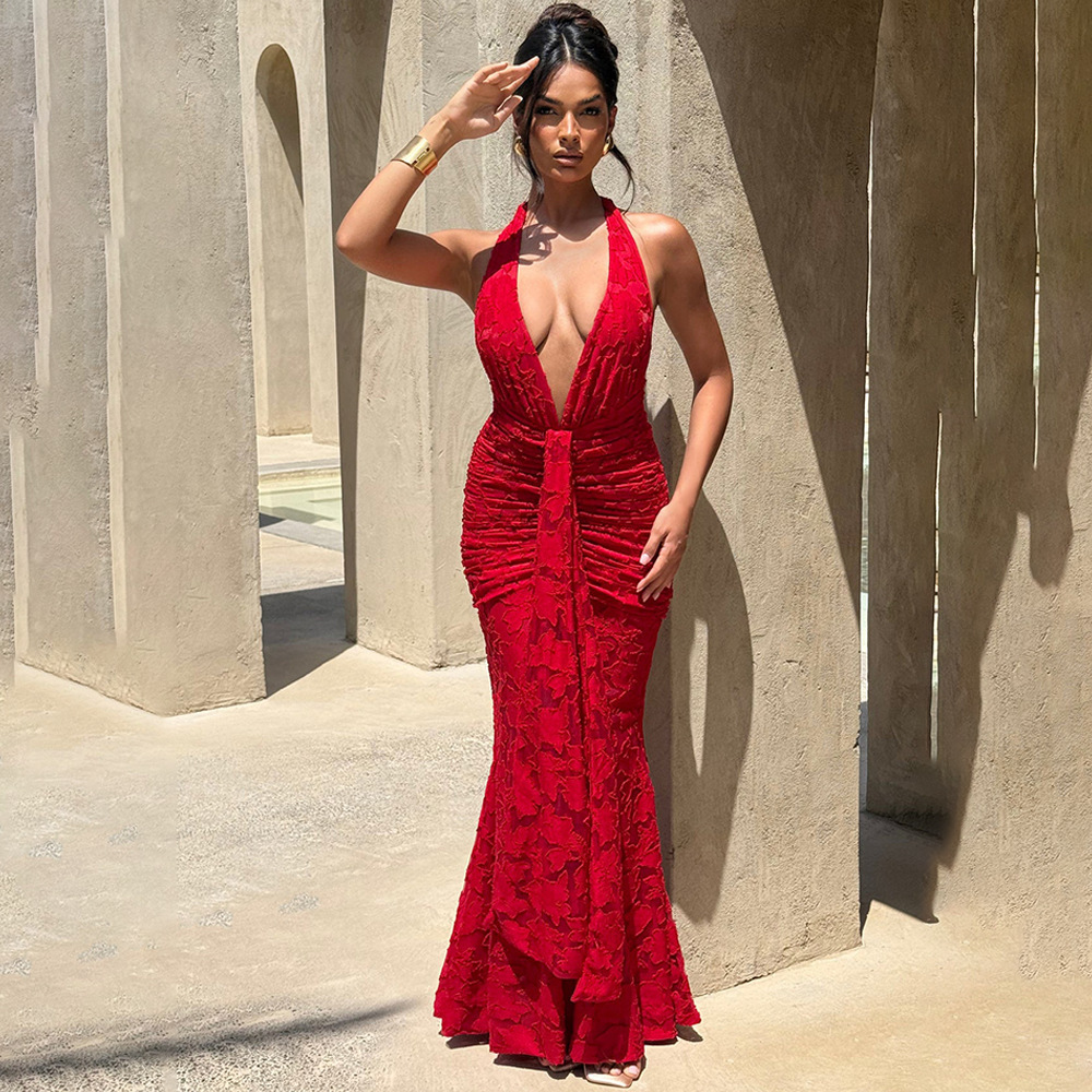 Sexy Deep V Backless Wrap arou - Linen Dress Wrap ulasan dan harga