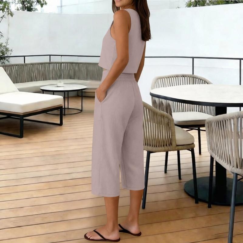 77HE Women's 2 Piece Outfits S - Linen Pant Wide ulasan dan harga