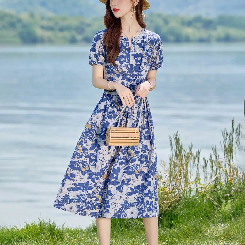 Women's Summer Linen Blend Flo - Midi Skirt Floral ulasan dan harga