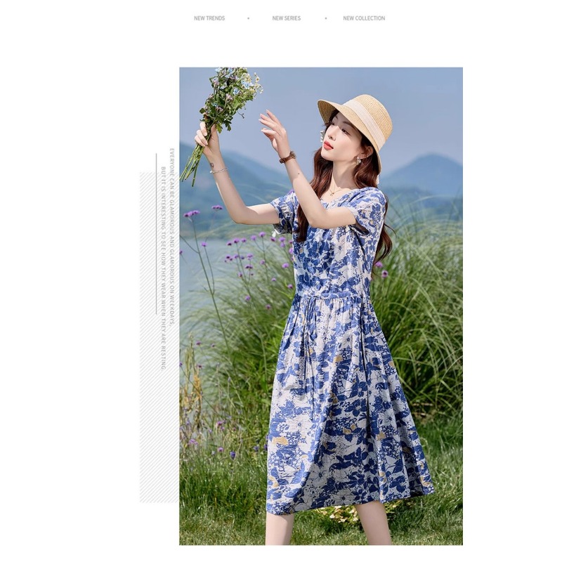 Women's Summer Linen Blend Flo - Midi Skirt Floral ulasan dan harga