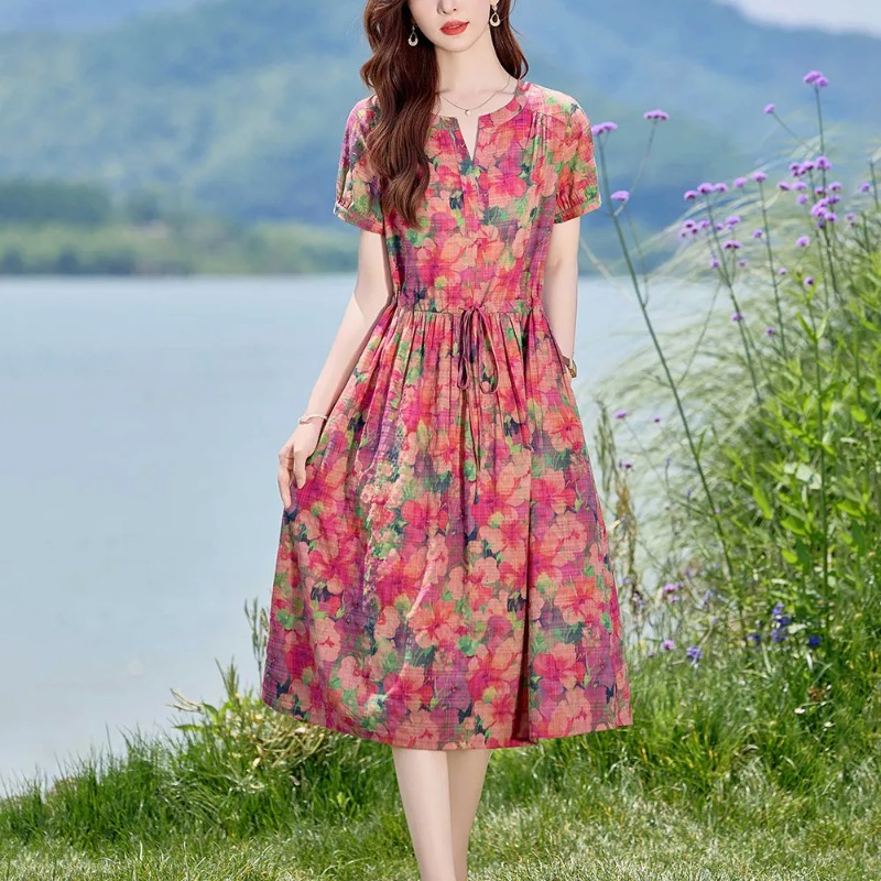 Women's Summer Linen Blend Flo - Midi Skirt Floral ulasan dan harga