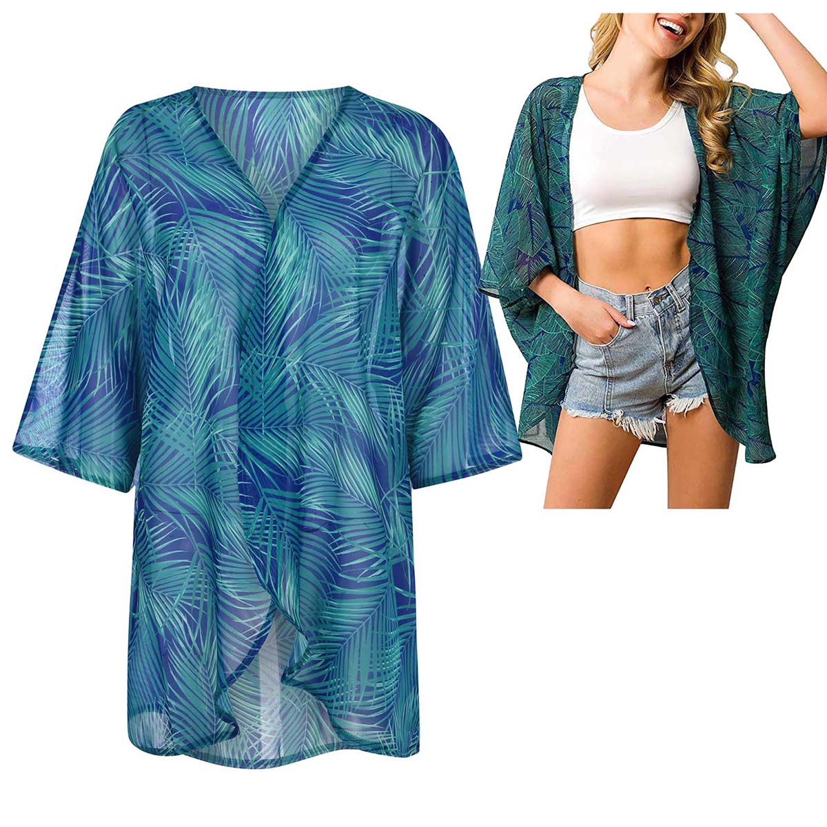Women's Loose Sheer Chiffon Ki - Kimono Sheer Floral ulasan dan harga