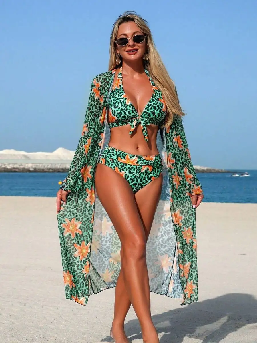 Womens 3-Piece Leopard Floral  - Kimono Sheer Floral ulasan dan harga