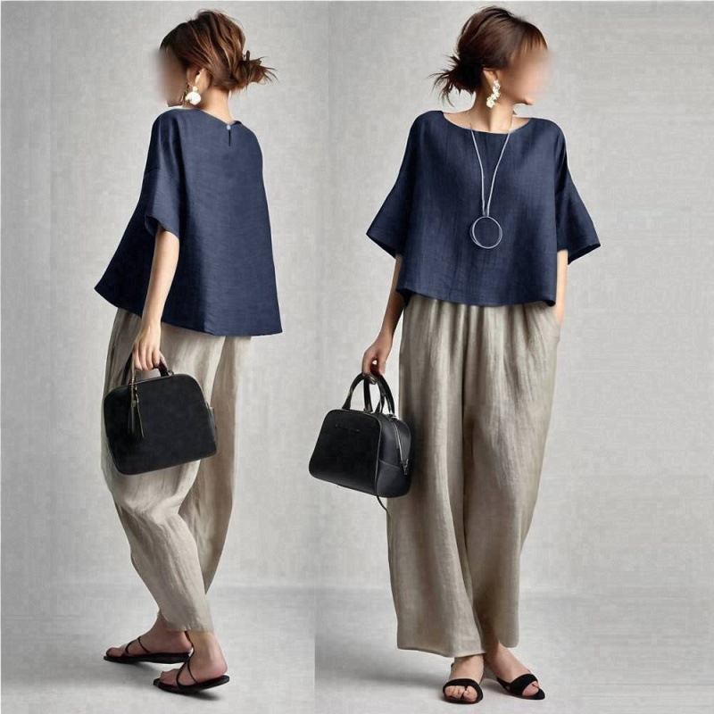 Two Pieces Women Pant Sets Sol - Linen Pant Wide ulasan dan harga