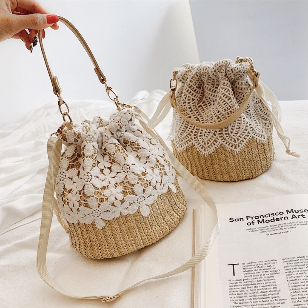 Portable Lace Straw Shoulder B - Tote Bag Beach ulasan dan harga