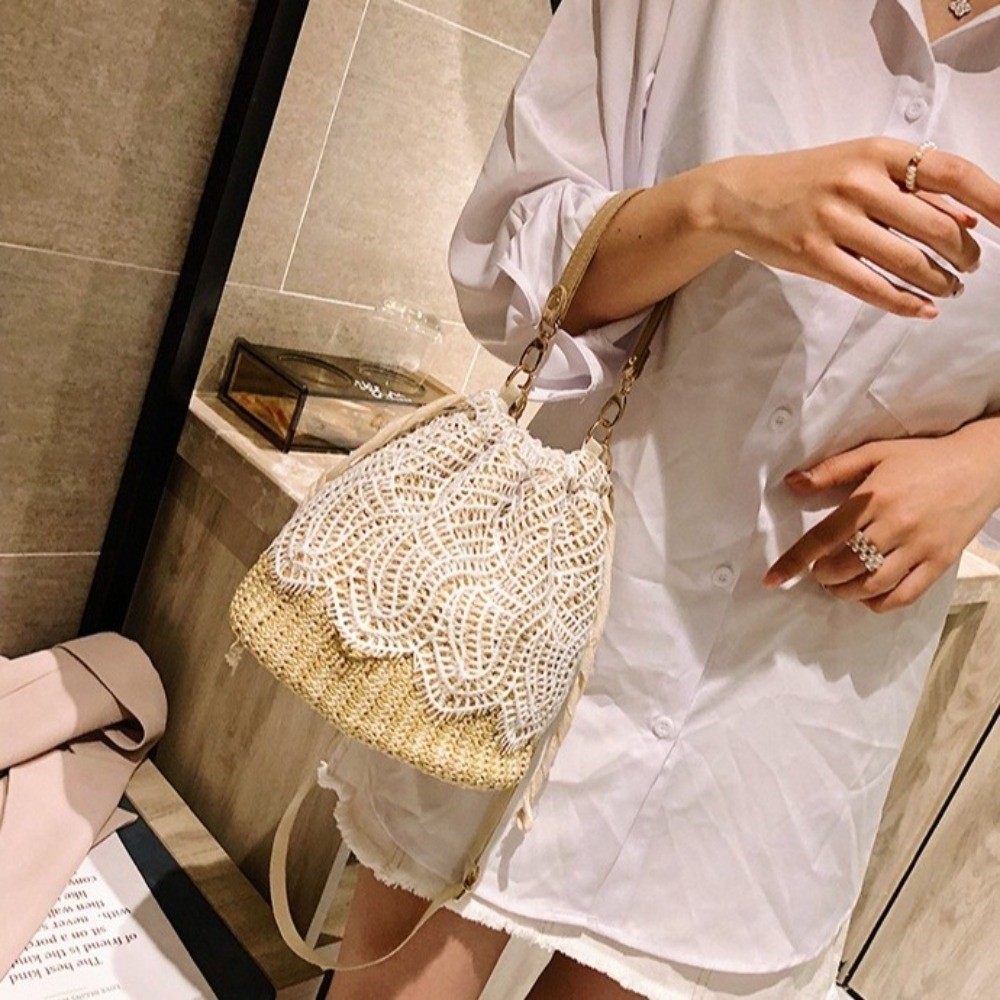 Portable Lace Straw Shoulder B - Tote Bag Beach ulasan dan harga
