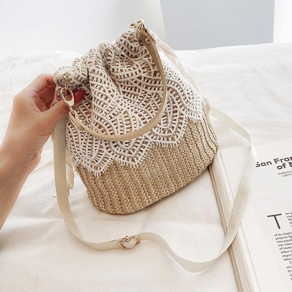 Portable Lace Straw Shoulder B - Tote Bag Beach ulasan dan harga