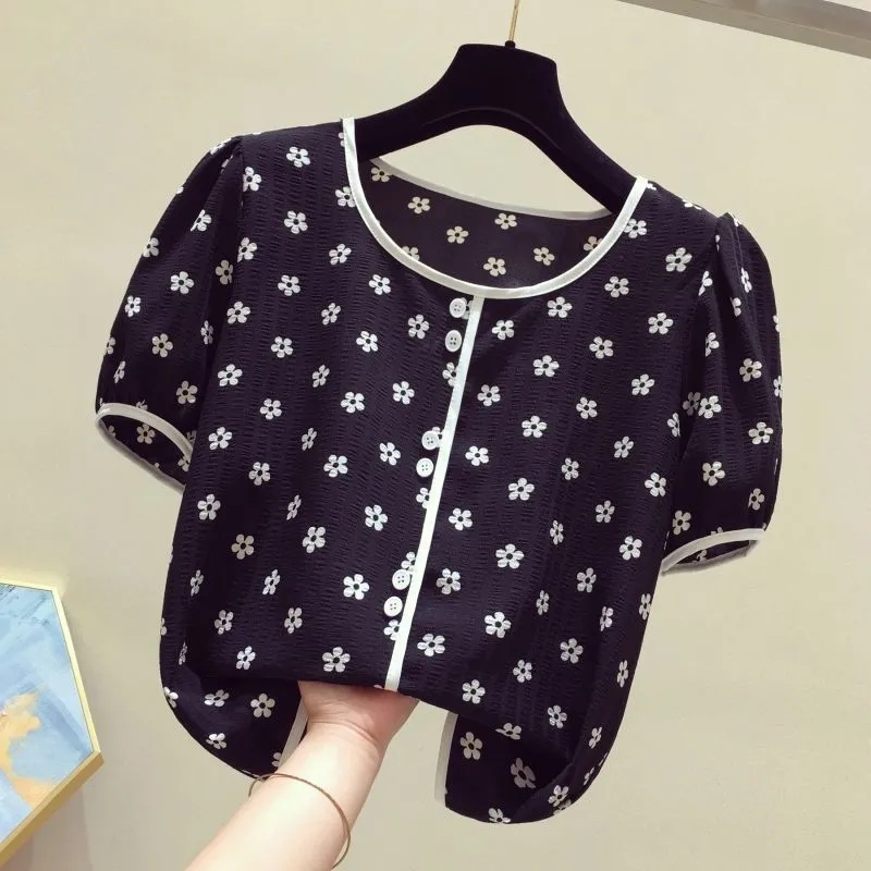 Floral Print Cotton O-Neck Sho - Romper Floral Print ulasan dan harga