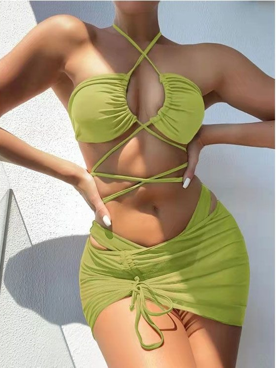 Ladies High Waist Split Bikini - Swimsuit Bikini Ruched ulasan dan harga