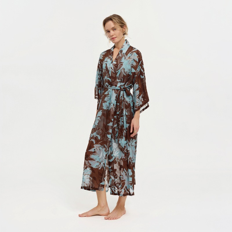 Women Black White Ink Floral S - Kimono Sheer Floral ulasan dan harga