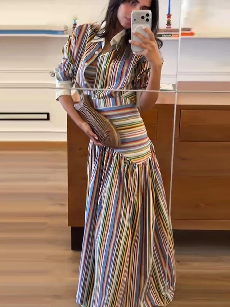 Boho Colorful Stripe Shirt Max - Maxi Dress Halter ulasan dan harga