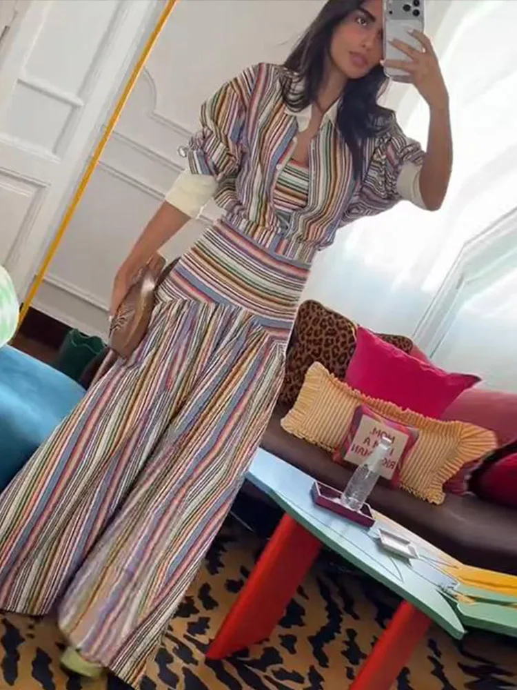 Boho Colorful Stripe Shirt Max - Maxi Dress Halter ulasan dan harga