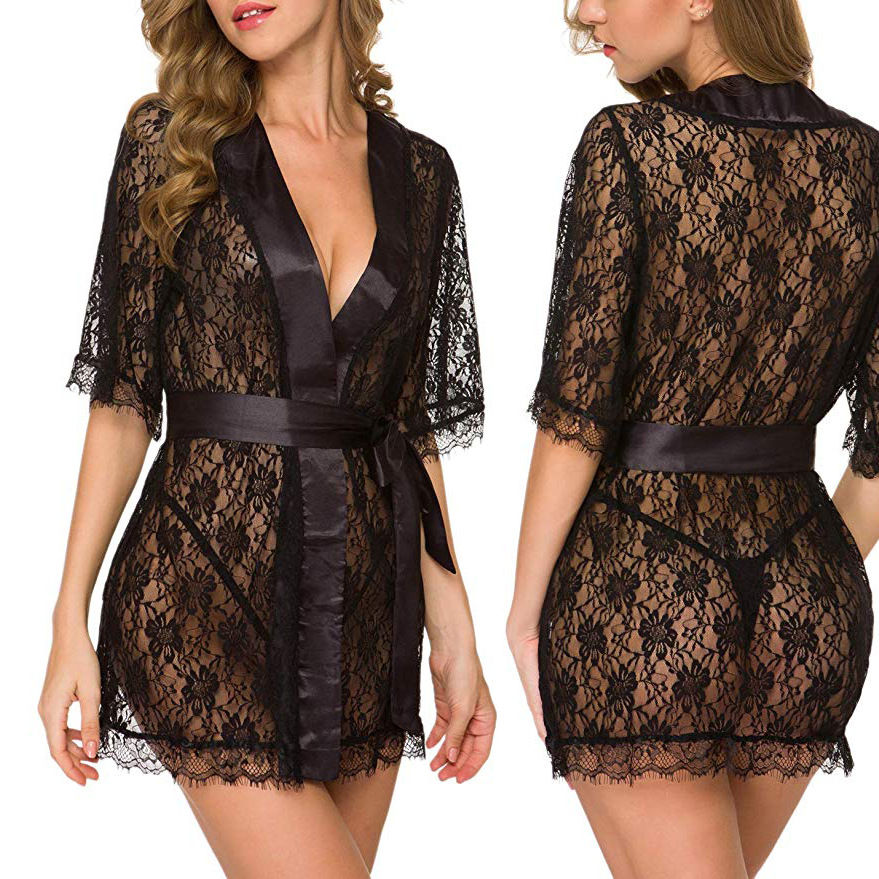 Floral Lace V-Neck Lingerie Ni - Kimono Sheer Floral ulasan dan harga