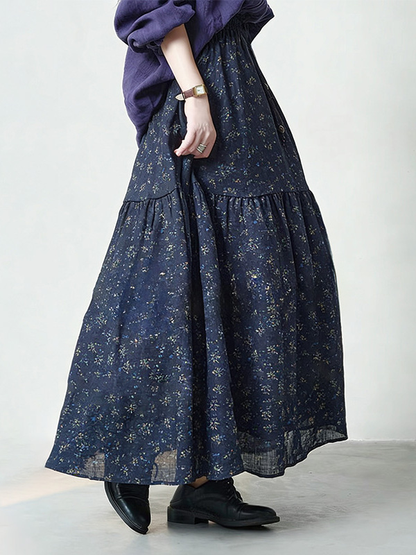 Floral Print High Waist A-Line - Midi Skirt Floral ulasan dan harga