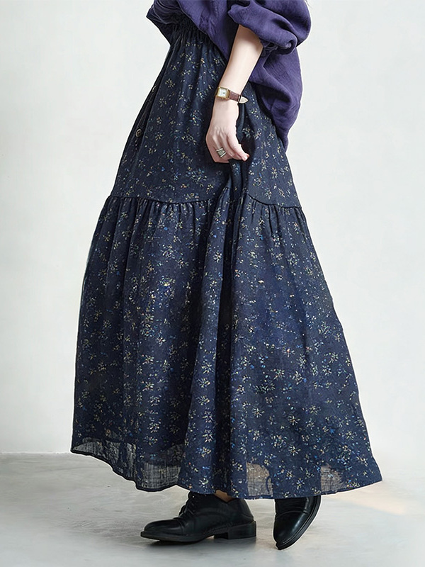 Floral Print High Waist A-Line - Midi Skirt Floral ulasan dan harga
