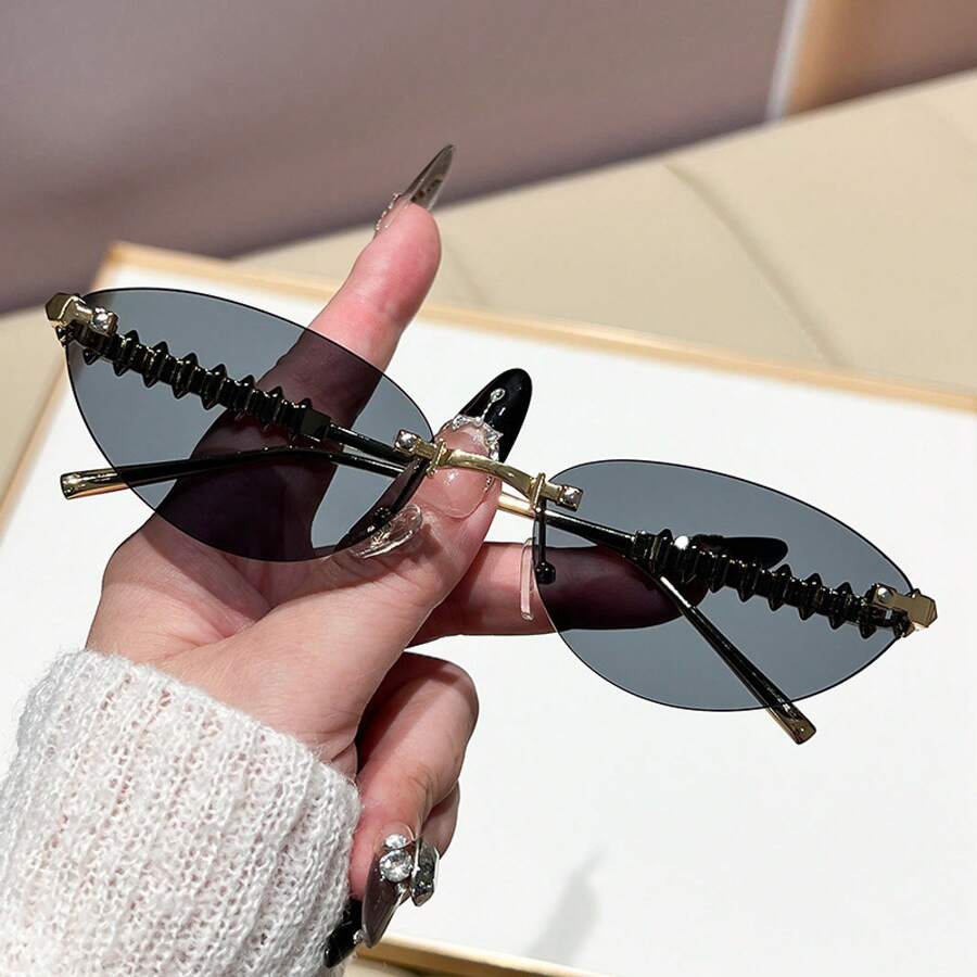 INS  Metal Rivet Frameless Cat - Sunglasses Cat Eye ulasan dan harga