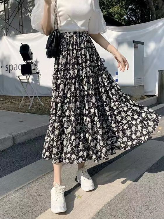 Floral Print A-Line Midi Skirt - Midi Skirt Floral ulasan dan harga