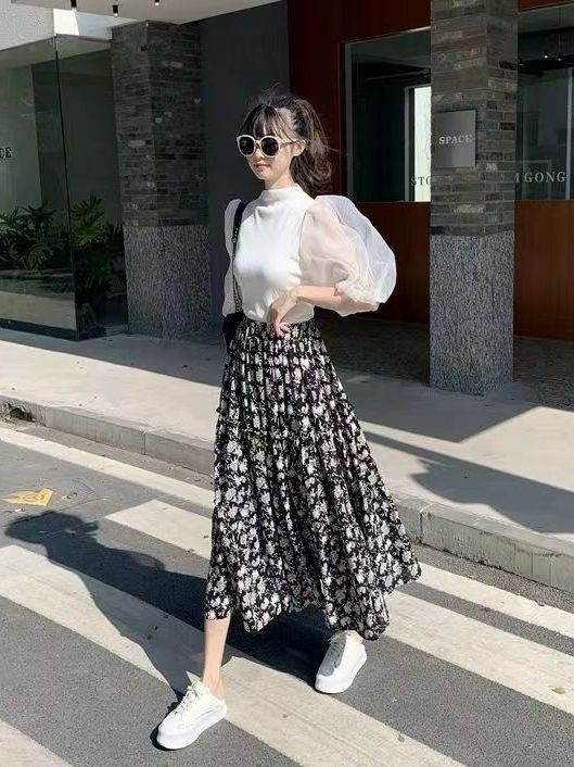 Floral Print A-Line Midi Skirt - Midi Skirt Floral ulasan dan harga