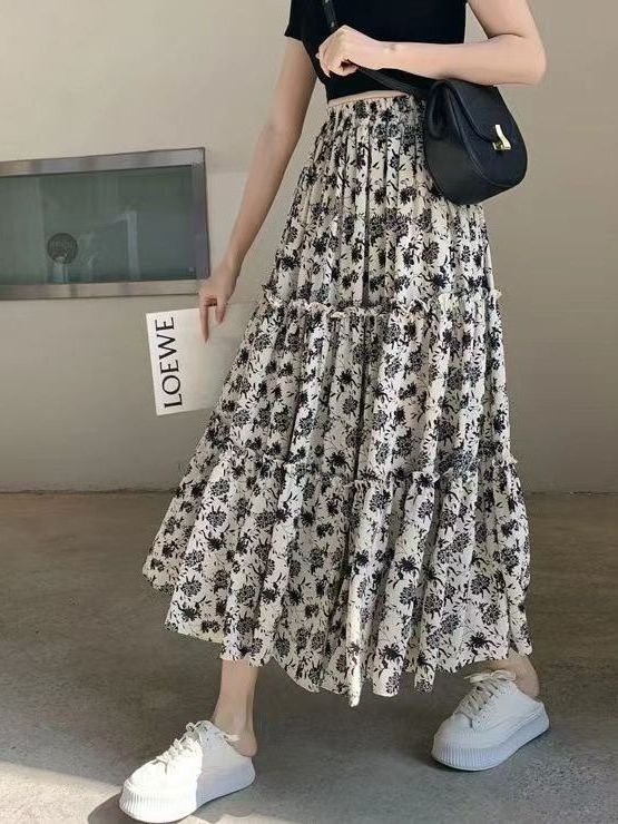 Floral Print A-Line Midi Skirt - Midi Skirt Floral ulasan dan harga