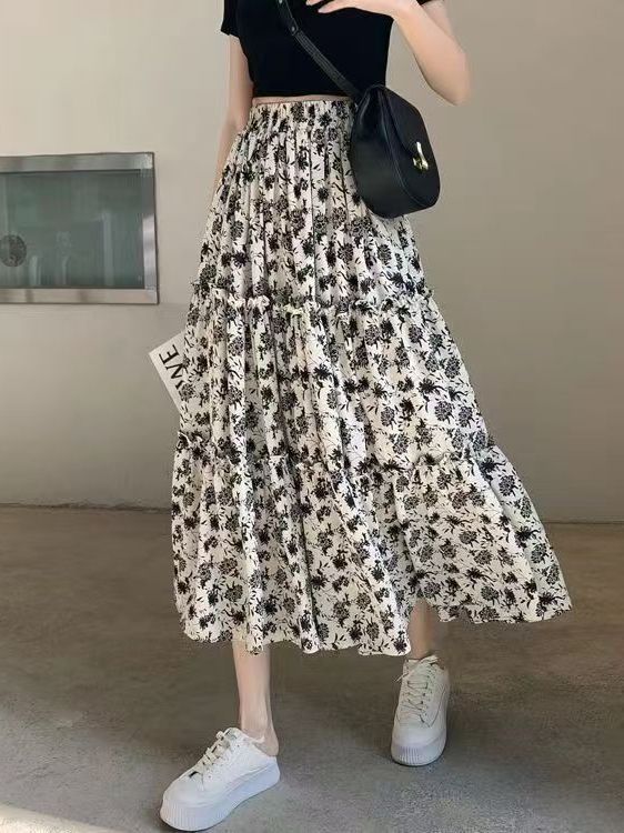 Floral Print A-Line Midi Skirt - Midi Skirt Floral ulasan dan harga